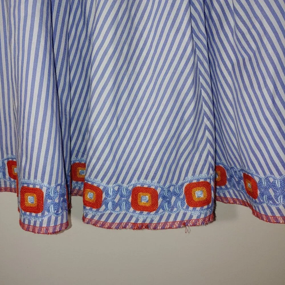 Tory Burch Blue and White Smocked Waist Mini Skirt Size XS